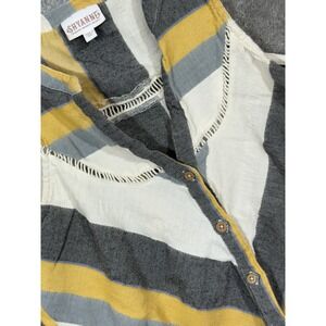 Shyanne Women Button Up Shirt S Gray Striped Western Tie V-Neck Twill Sleeveless